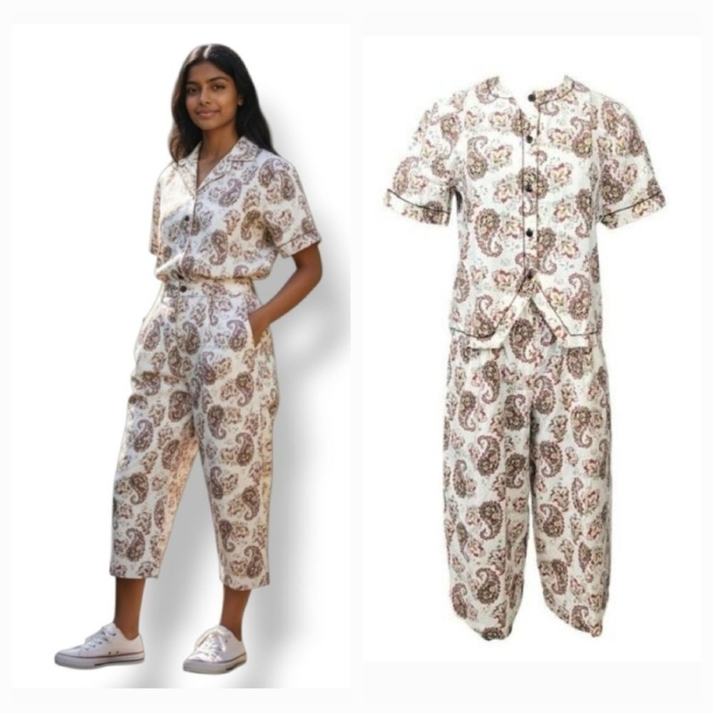 Vintage 70's Paisley Floral Top and Crop Wide Leg Pants 2 PC Set Medium/Waist 27